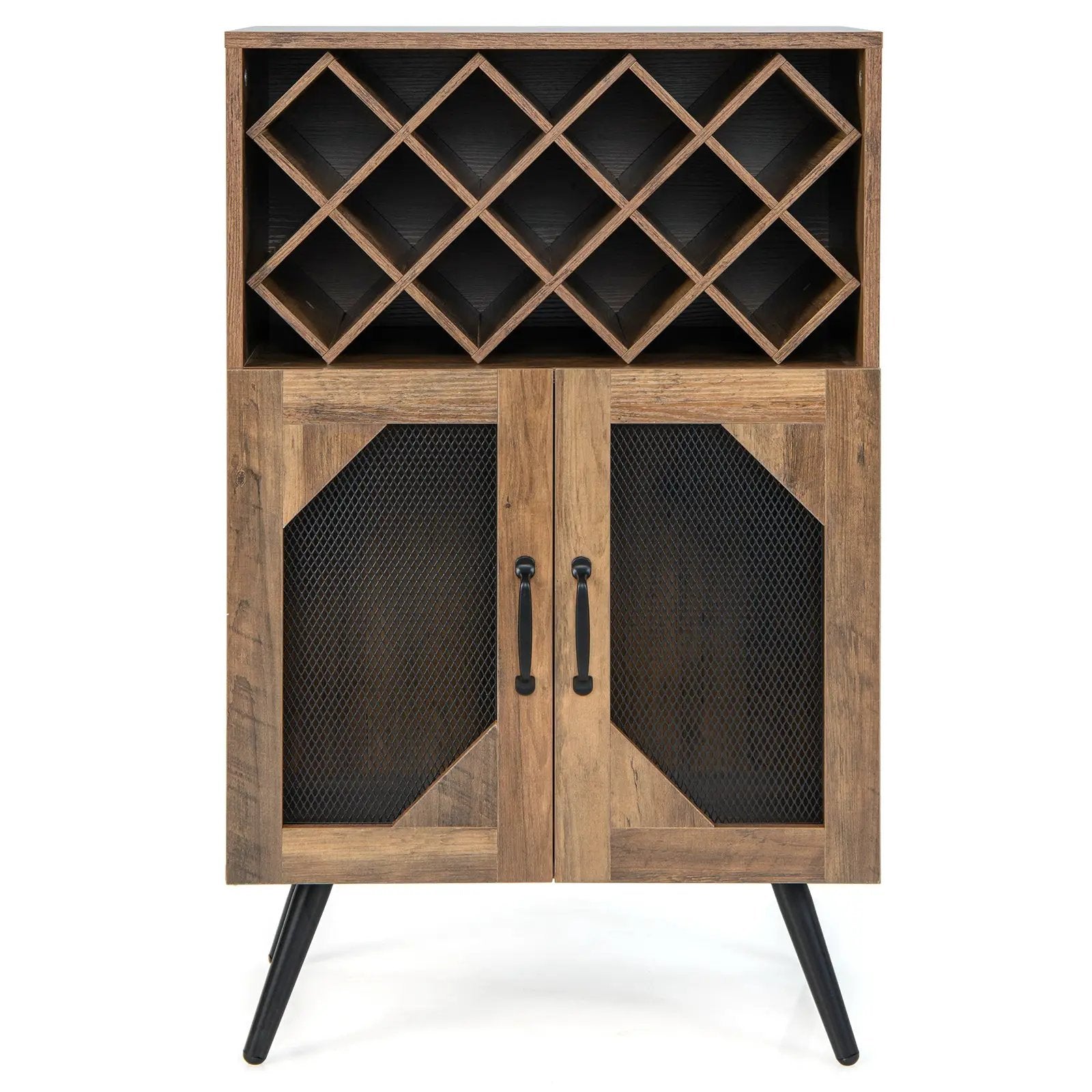 2-Door Farmhouse Kitchen Storage Bar Cabinet with Wine Rack and Glass Holder-Rustic Brown by DirectDeals