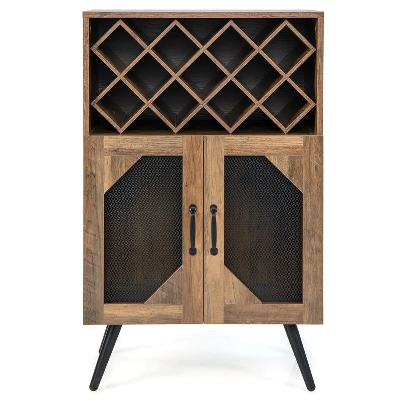 2-Door Farmhouse Kitchen Storage Bar Cabinet with Wine Rack and Glass Holder-Rustic Brown by DirectDeals