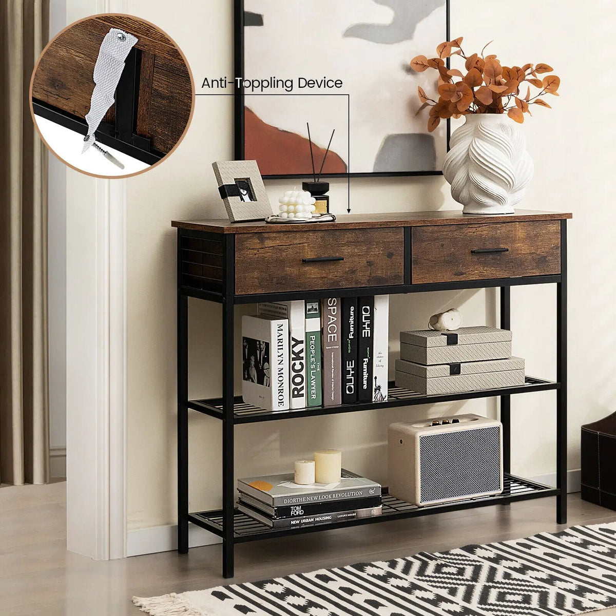 39.5 Inch Entryway Table with 2 Drawers and 2-Tier Shelves by DirectDeals