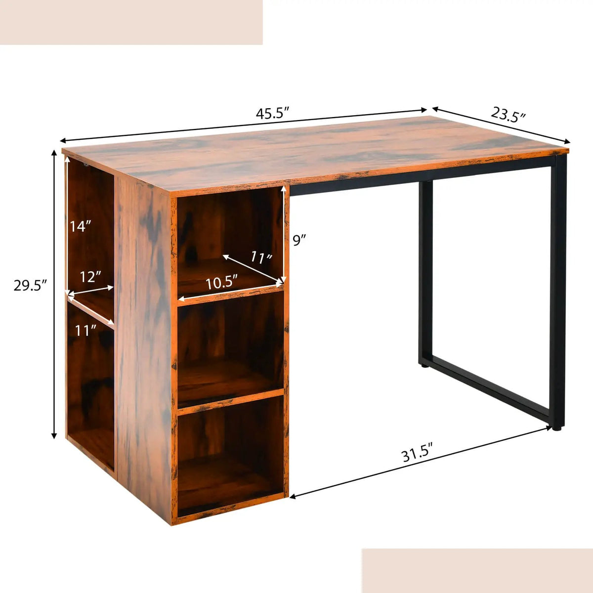 45 Inch Computer Desk with 5 Storage Compartments and Metal Frame, photo 4 of 9