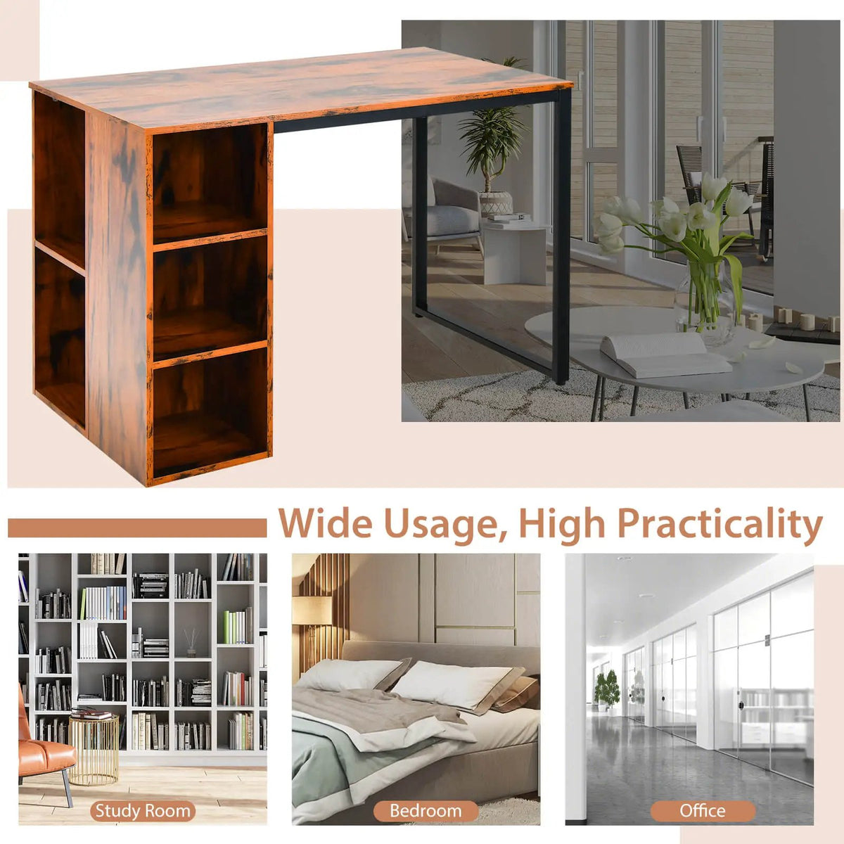45 Inch Computer Desk with 5 Storage Compartments and Metal Frame, photo 5 of 9