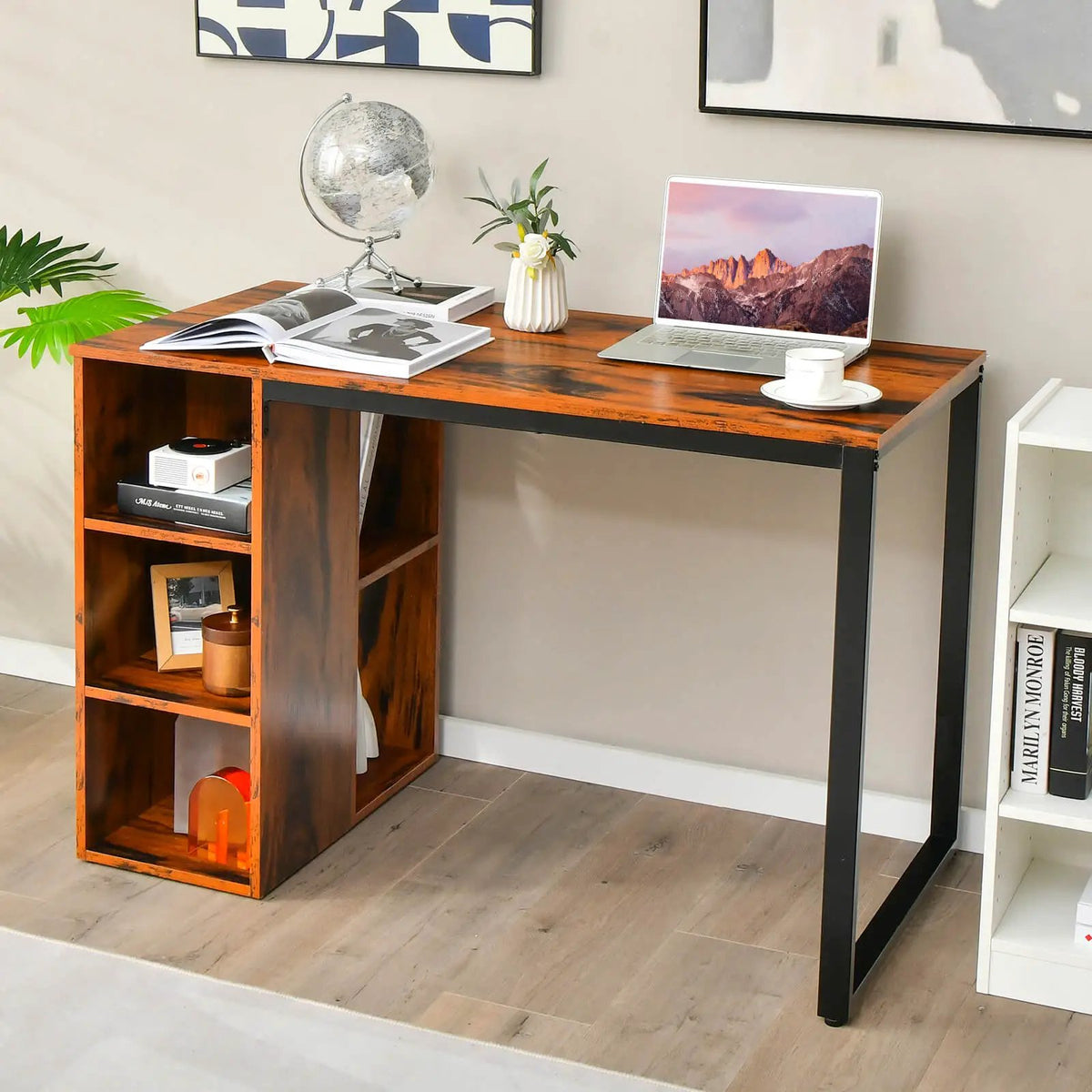 45 Inch Computer Desk with 5 Storage Compartments and Metal Frame, photo 6 of 9