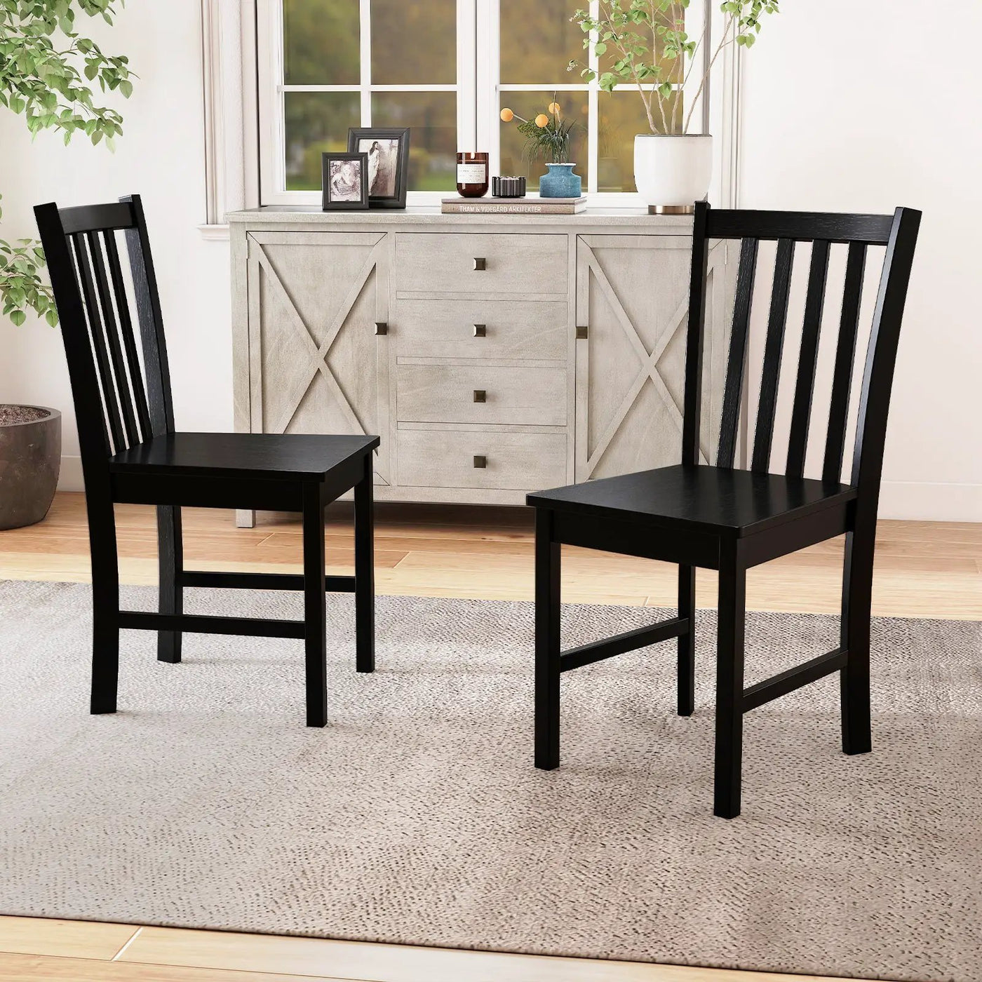 Rustic Dining Chairs Set of 2 Wooden Kitchen Chairs with Slat Tilt Backrest by DirectDeals