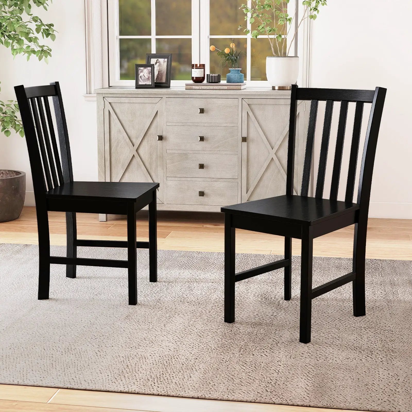Rustic Dining Chairs Set of 2 Wooden Kitchen Chairs with Slat Tilt Backrest by DirectDeals