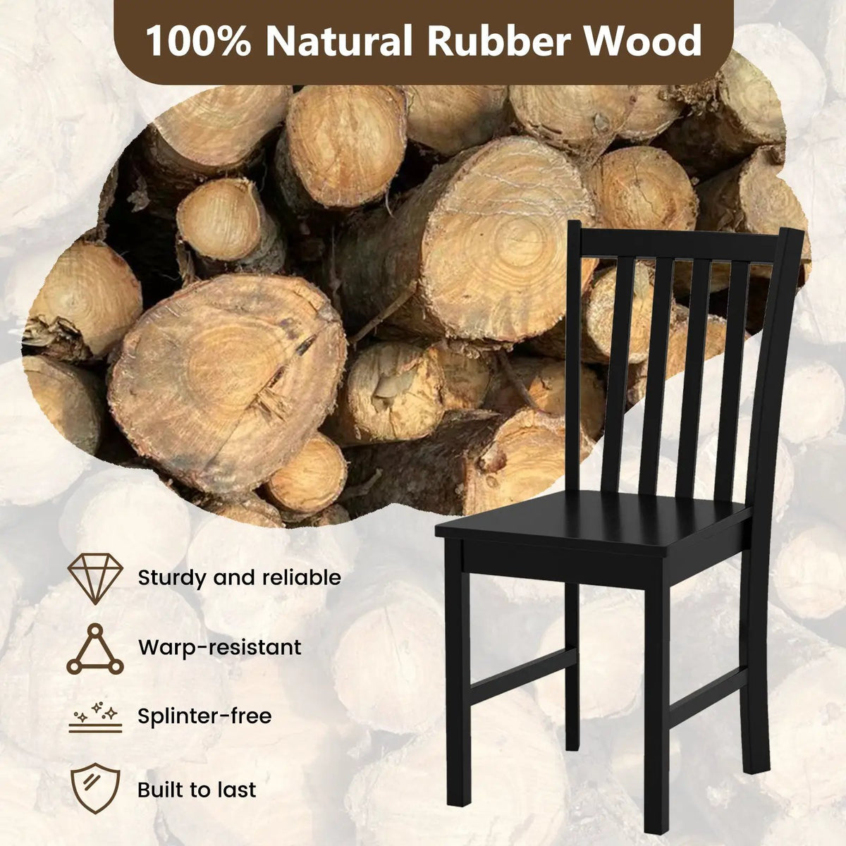 Rustic Dining Chairs Set of 2 Wooden Kitchen Chairs with Slat Tilt Backrest by DirectDeals