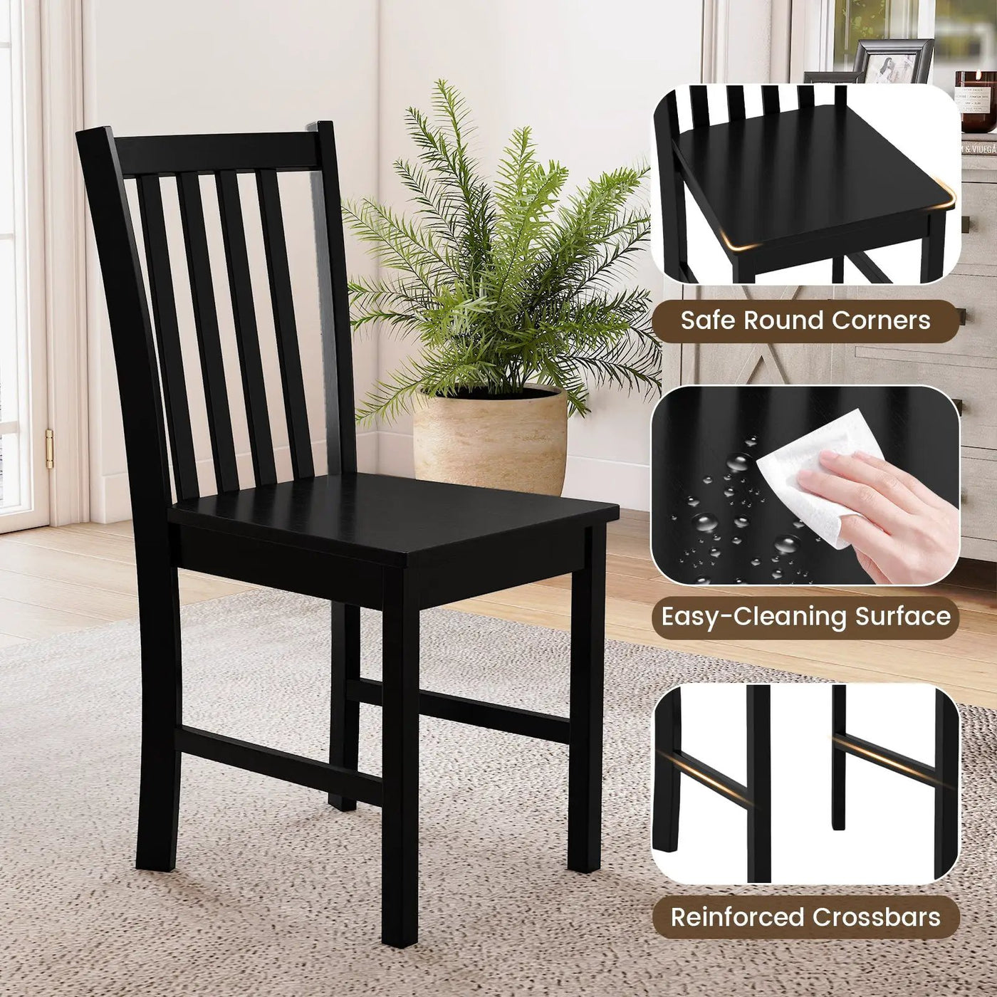 Rustic Dining Chairs Set of 2 Wooden Kitchen Chairs with Slat Tilt Backrest by DirectDeals