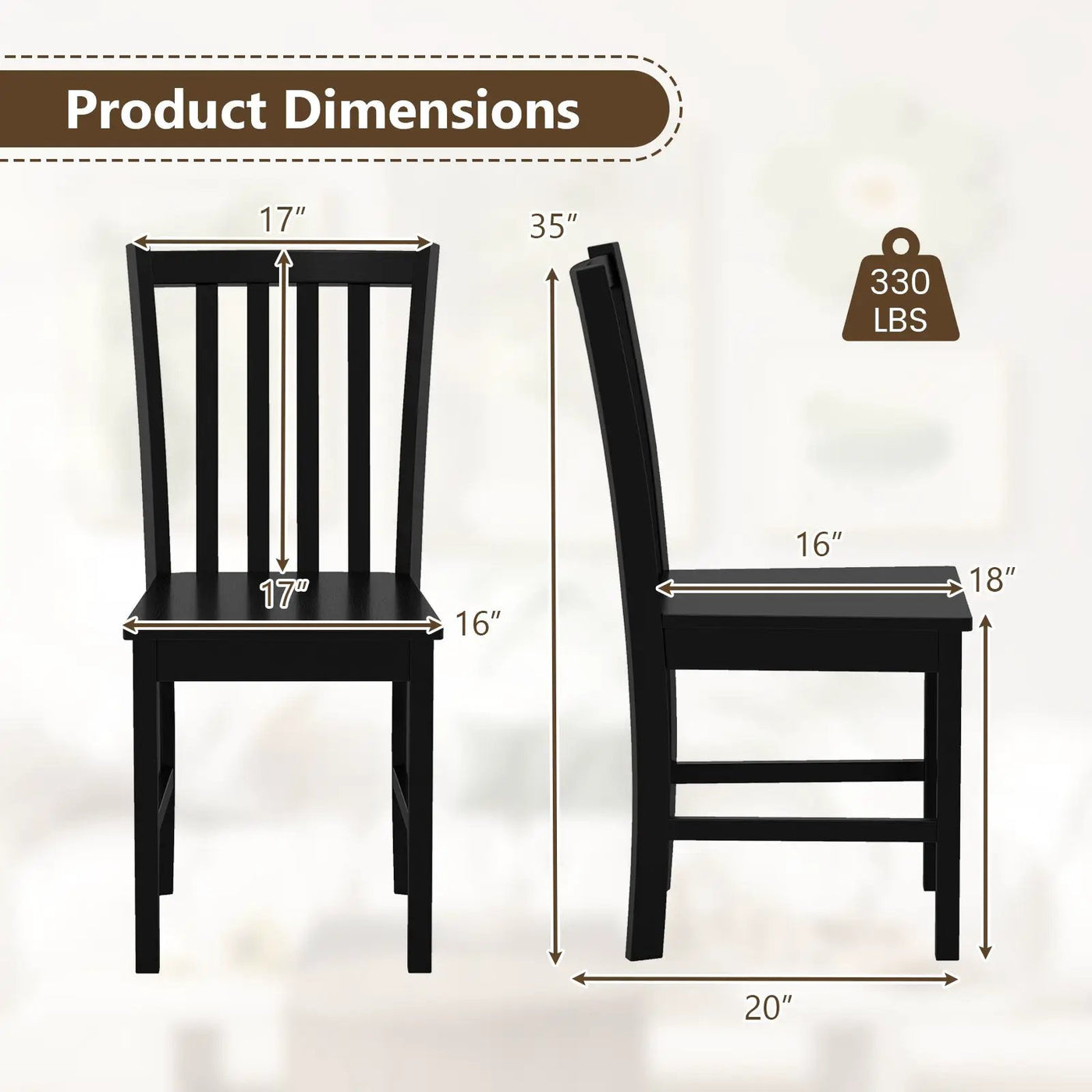 Rustic Dining Chairs Set of 2 Wooden Kitchen Chairs with Slat Tilt Backrest by DirectDeals