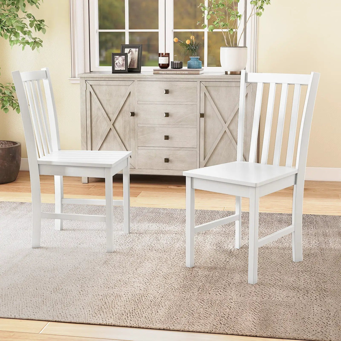 Rustic Dining Chairs Set of 2 Wooden Kitchen Chairs with Slat Tilt Backrest by DirectDeals