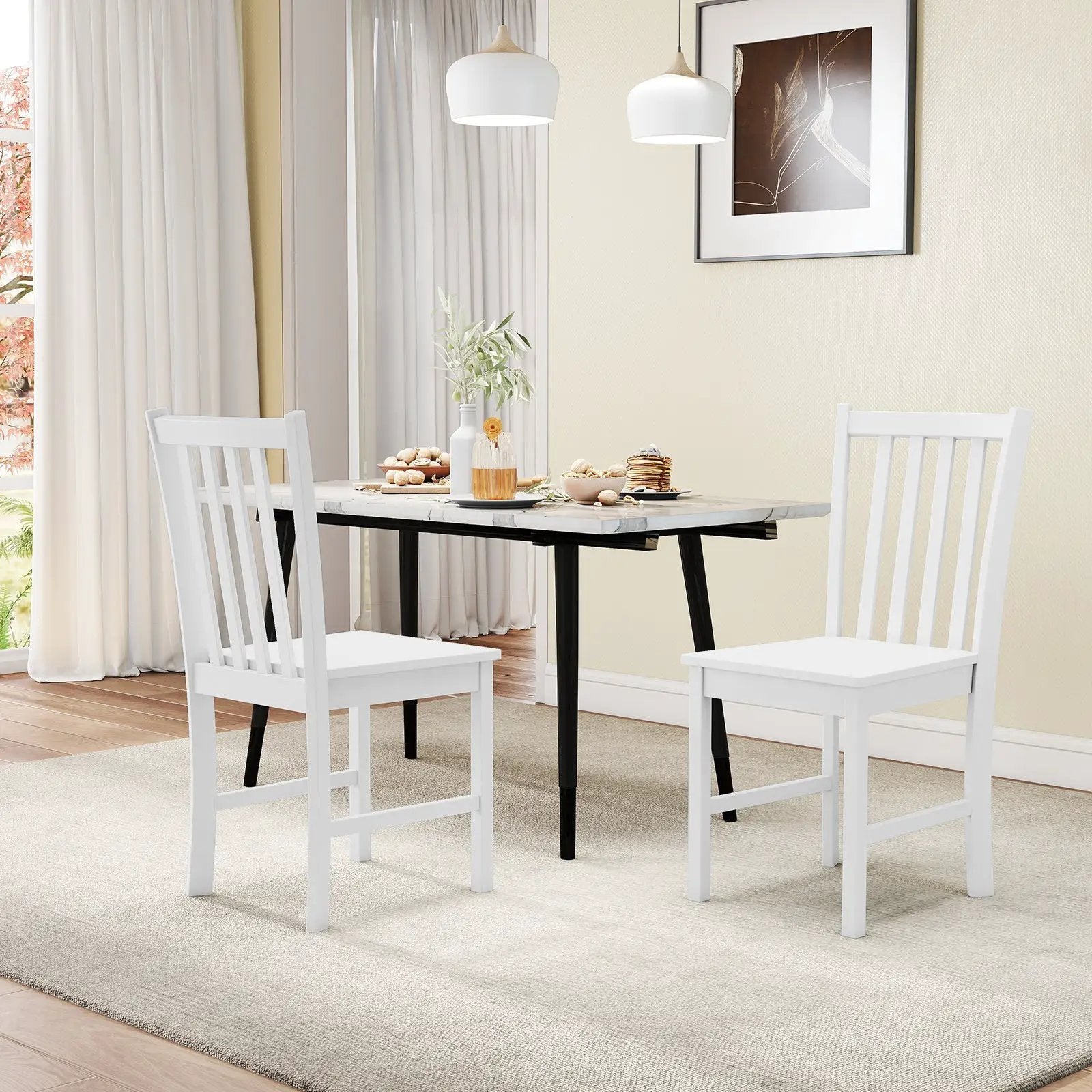 Rustic Dining Chairs Set of 2 Wooden Kitchen Chairs with Slat Tilt Backrest by DirectDeals