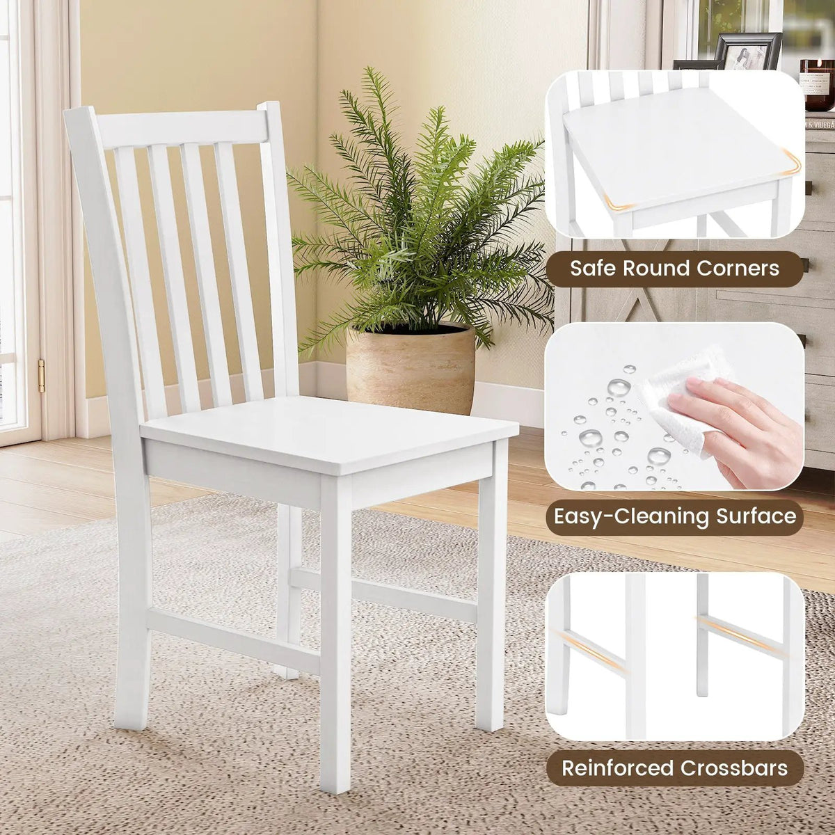 Rustic Dining Chairs Set of 2 Wooden Kitchen Chairs with Slat Tilt Backrest by DirectDeals
