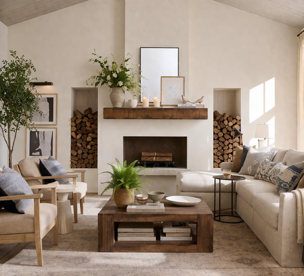 Rustic Poplar Fireplace Mantel Shelf, installed in a room