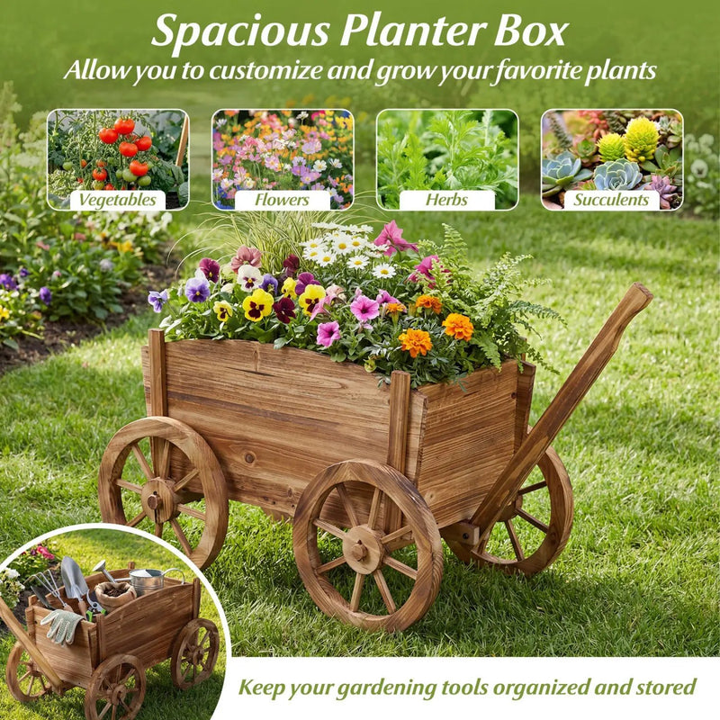 Rustic Rolling Flower Pot Stand with Wheels and Handle-Coffee by DirectDeals