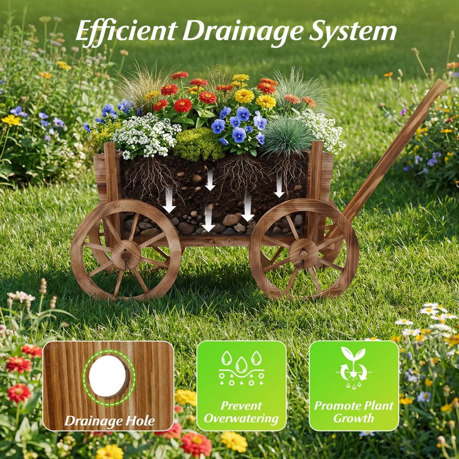 Rustic Rolling Flower Pot Stand with Wheels and Handle-Coffee by DirectDeals
