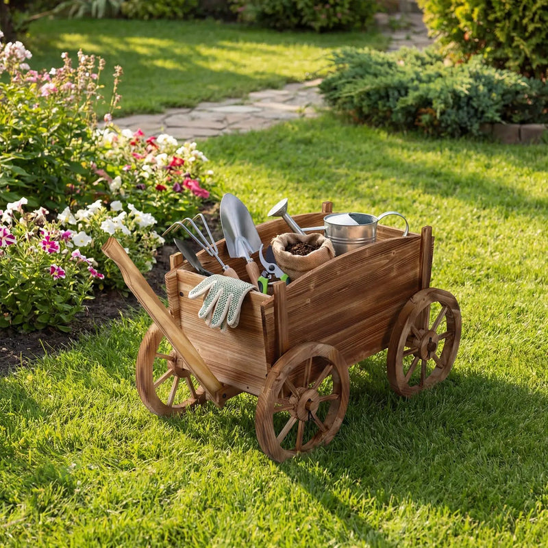 Rustic Rolling Flower Pot Stand with Wheels and Handle-Coffee by DirectDeals