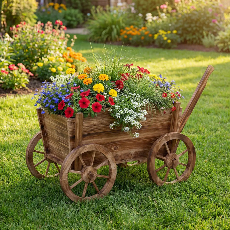 Rustic Rolling Flower Pot Stand with Wheels and Handle-Coffee by DirectDeals