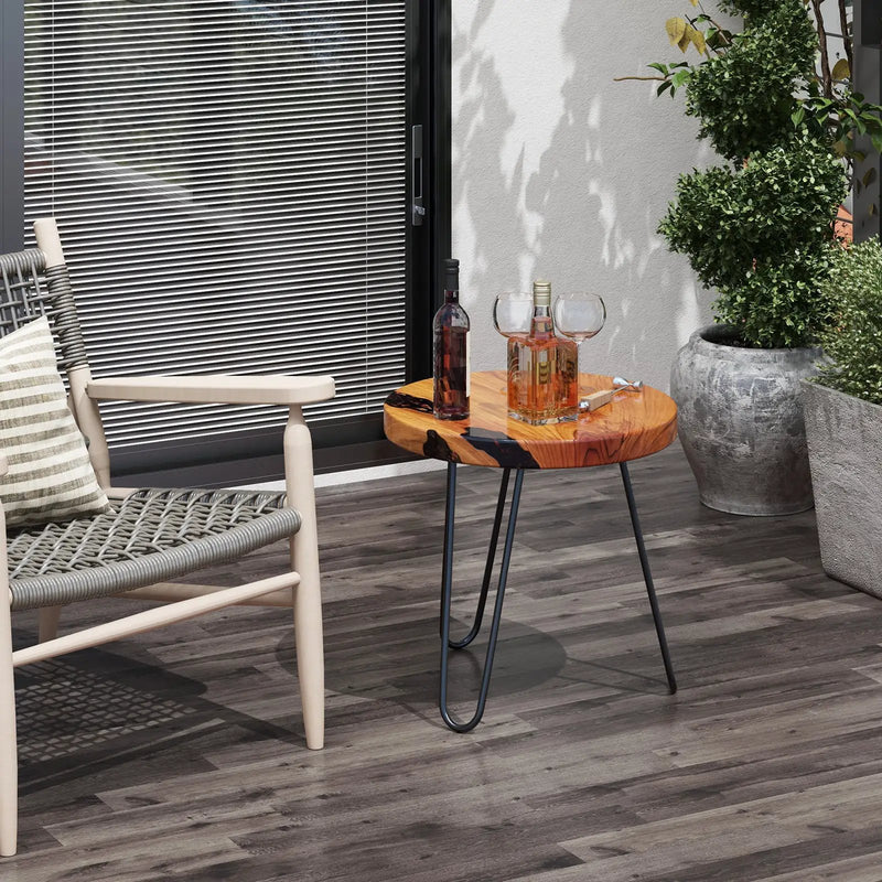 Rustic Round Solid Teak Wood Live Edge Outdoor Side End Table for Patio by DirectDeals