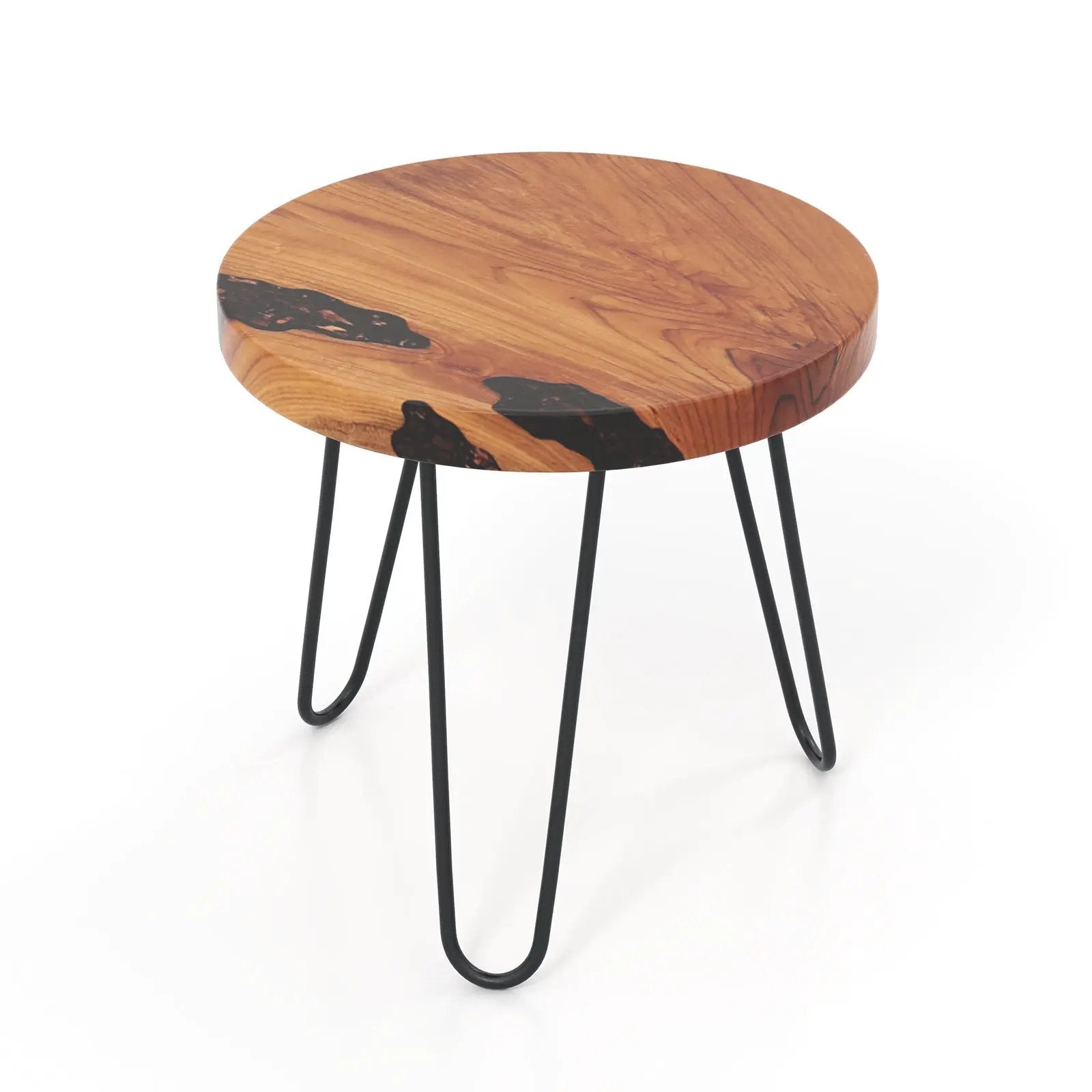 Rustic Round Solid Teak Wood Live Edge Outdoor Side End Table for Patio by DirectDeals