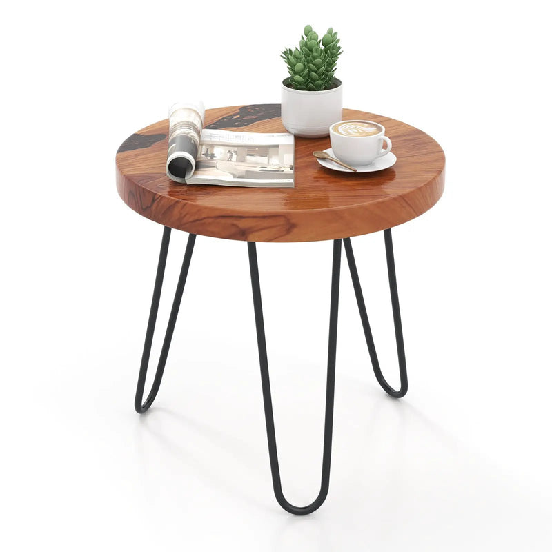 Rustic Round Solid Teak Wood Live Edge Outdoor Side End Table for Patio by DirectDeals