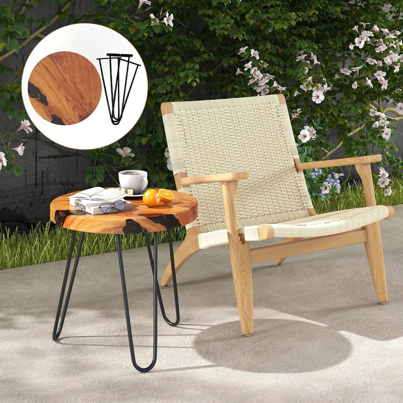 Rustic Round Solid Teak Wood Live Edge Outdoor Side End Table for Patio by DirectDeals