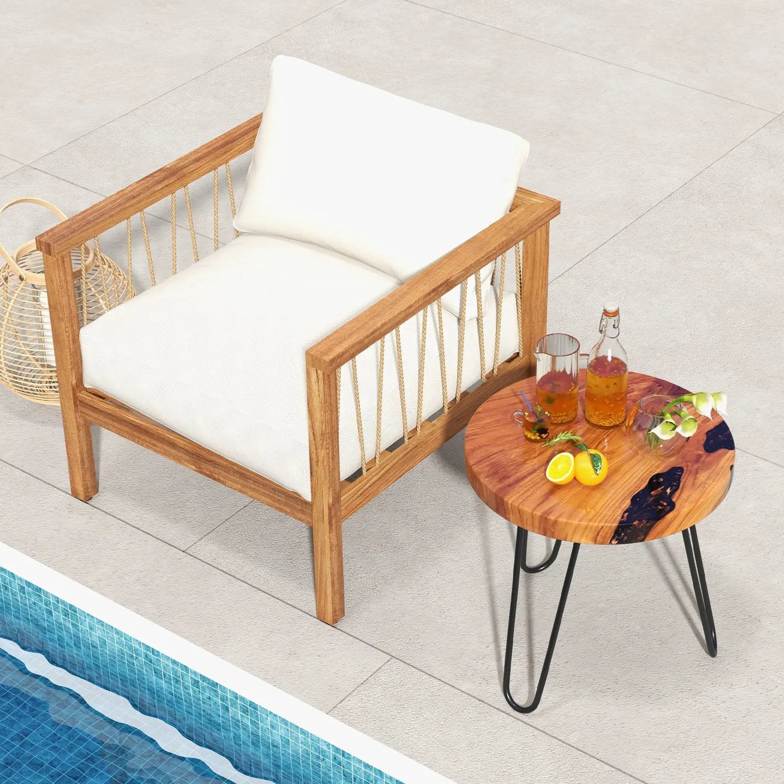 Rustic Round Solid Teak Wood Live Edge Outdoor Side End Table for Patio by DirectDeals