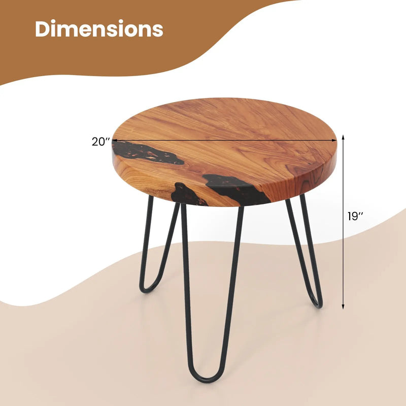 Rustic Round Solid Teak Wood Live Edge Outdoor Side End Table for Patio by DirectDeals