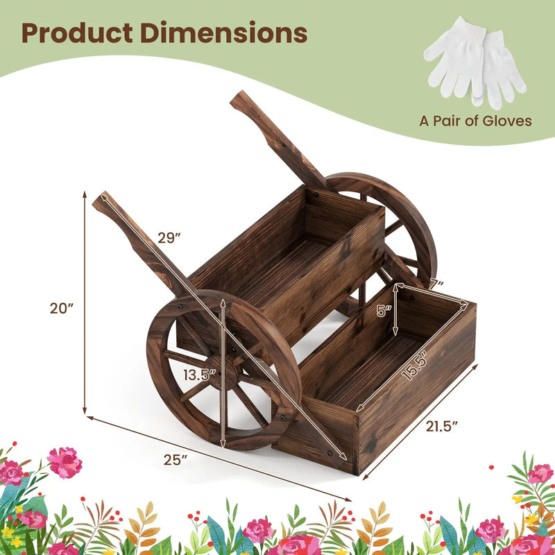 Rustic Wood Wagon Planter 2-Tier Versatile Raised Garden Bed with Wheels-Brown by DirectDeals