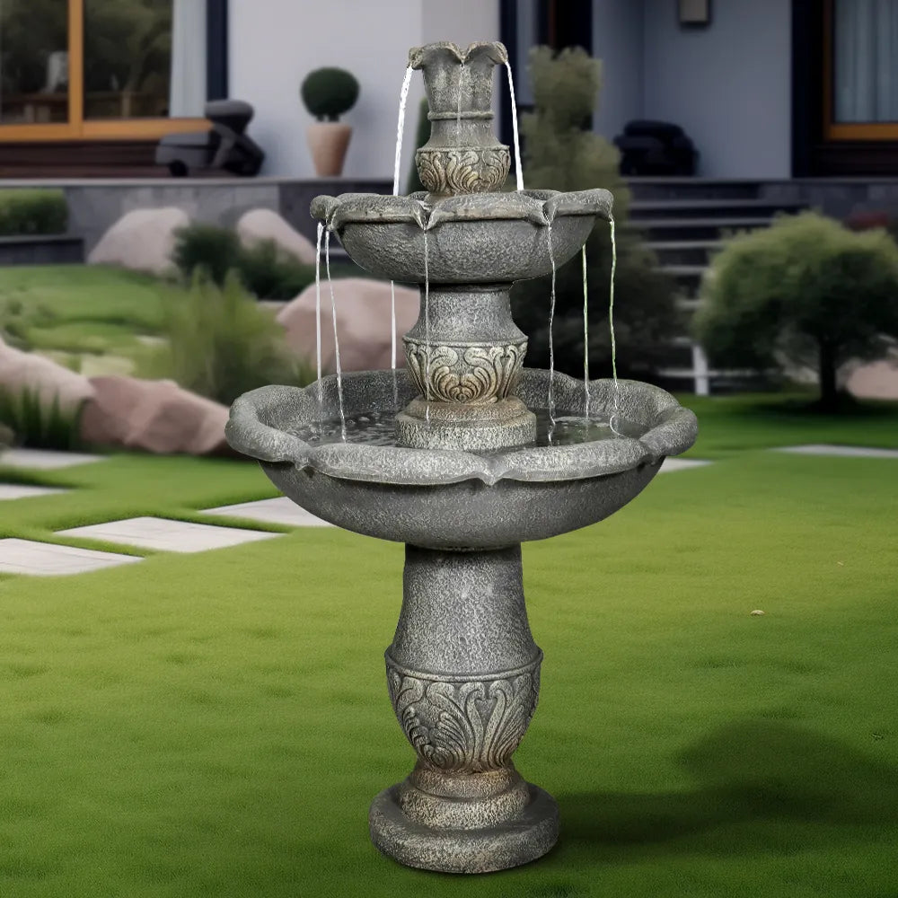 Concrete Carved 2 Tier Outdoor Water Fountain 48 Inch, photo 2 of 4