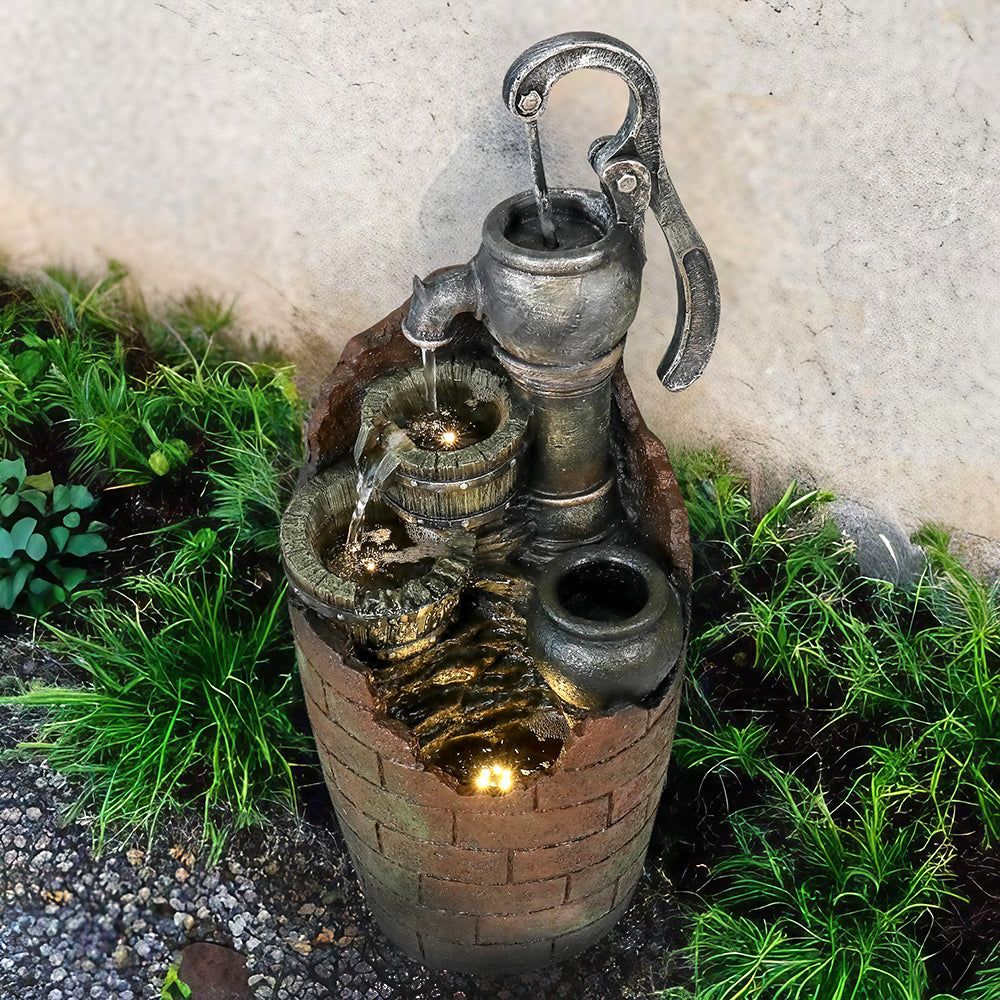Resin Hand Pump Barrel Farmhouse Outdoor Fountain 32 in, photo 2 of 7