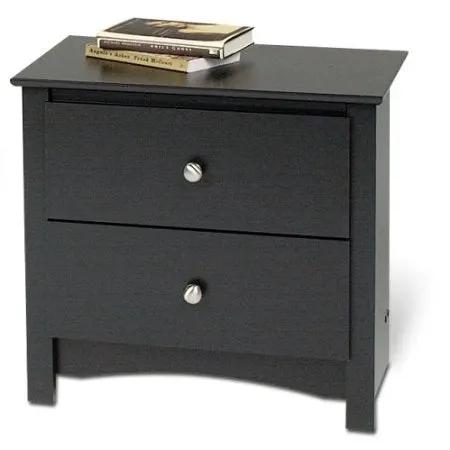 Black Two Drawer Bedroom Nightstand with Brushed Nickle Knobs by HomePacific