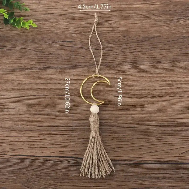 Ornament - Wooden Beads Moon Tassel Wall Decor by House Of Avana