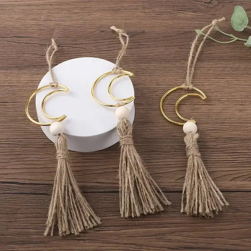 Ornament - Wooden Beads Moon Tassel Wall Decor by House Of Avana