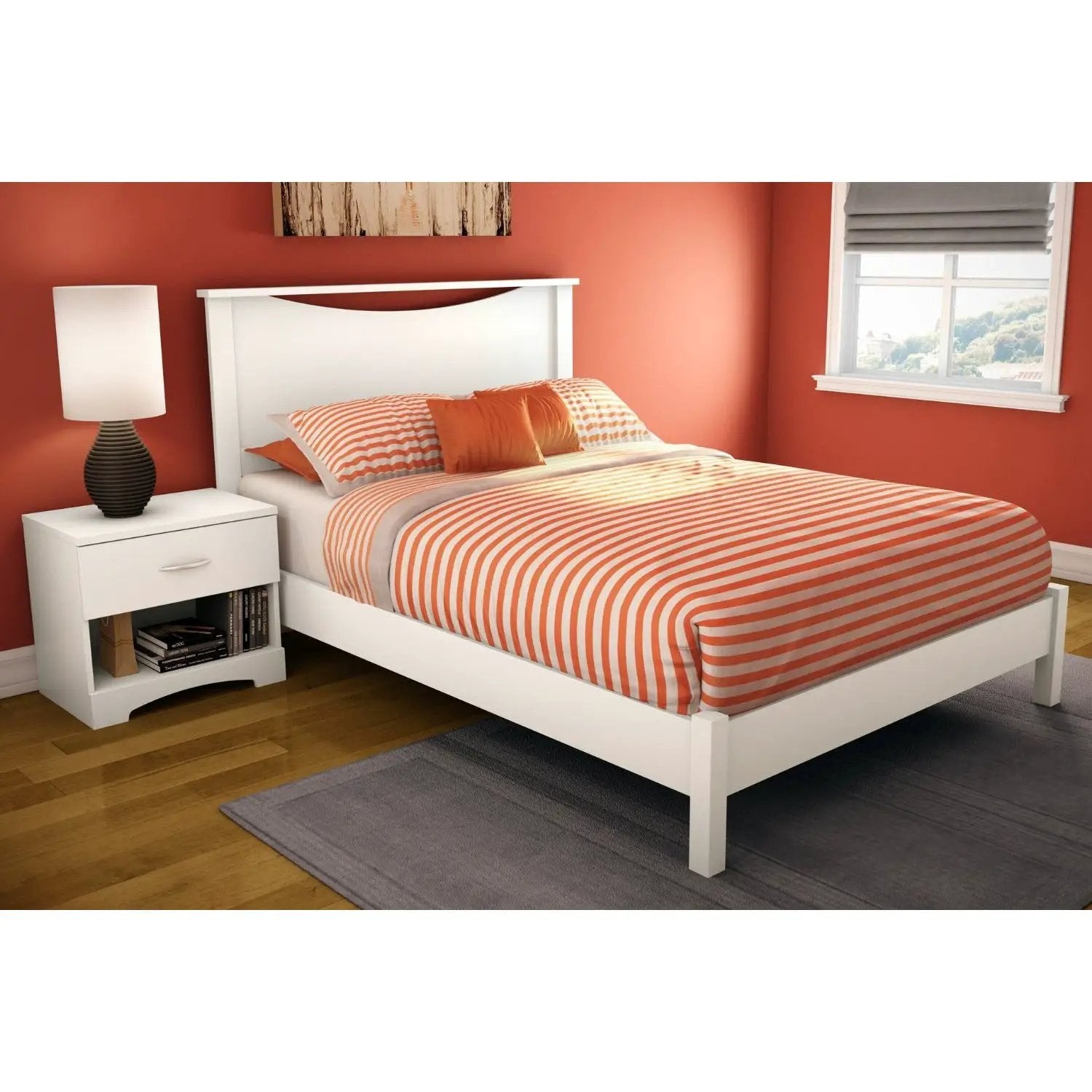Full size Simple Platform Bed in White Finish - Modern Design by HomePacific