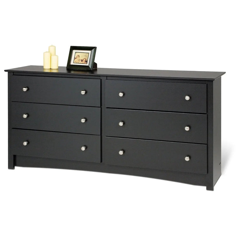 Bedroom Dresser in Black Finish with 6 Drawers and Metal Knobs by HomePacific