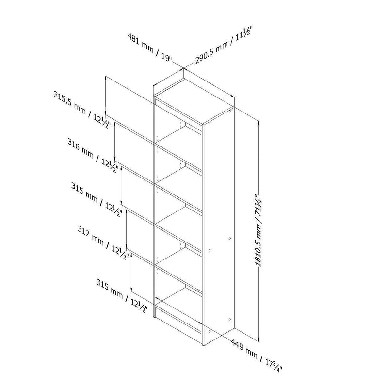 5-Shelf Narrow Bookcase Black Finish by HomePacific