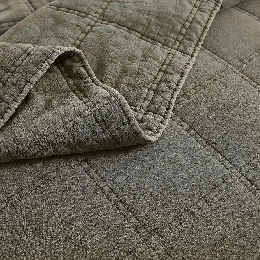 Full/Queen Size 3-Piece Sage Green Faded Stone Washed Cotton Quilt Set by HomePacific