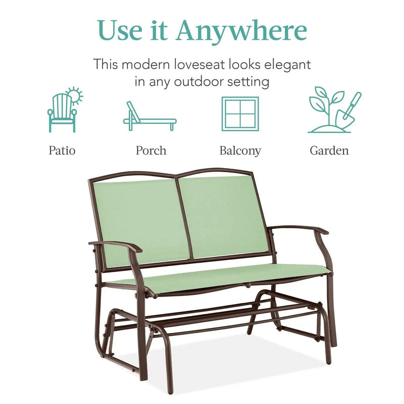 2 Seat Mesh Patio Loveseat Swing Glider Rocker with Armrests in Sage by HomePacific