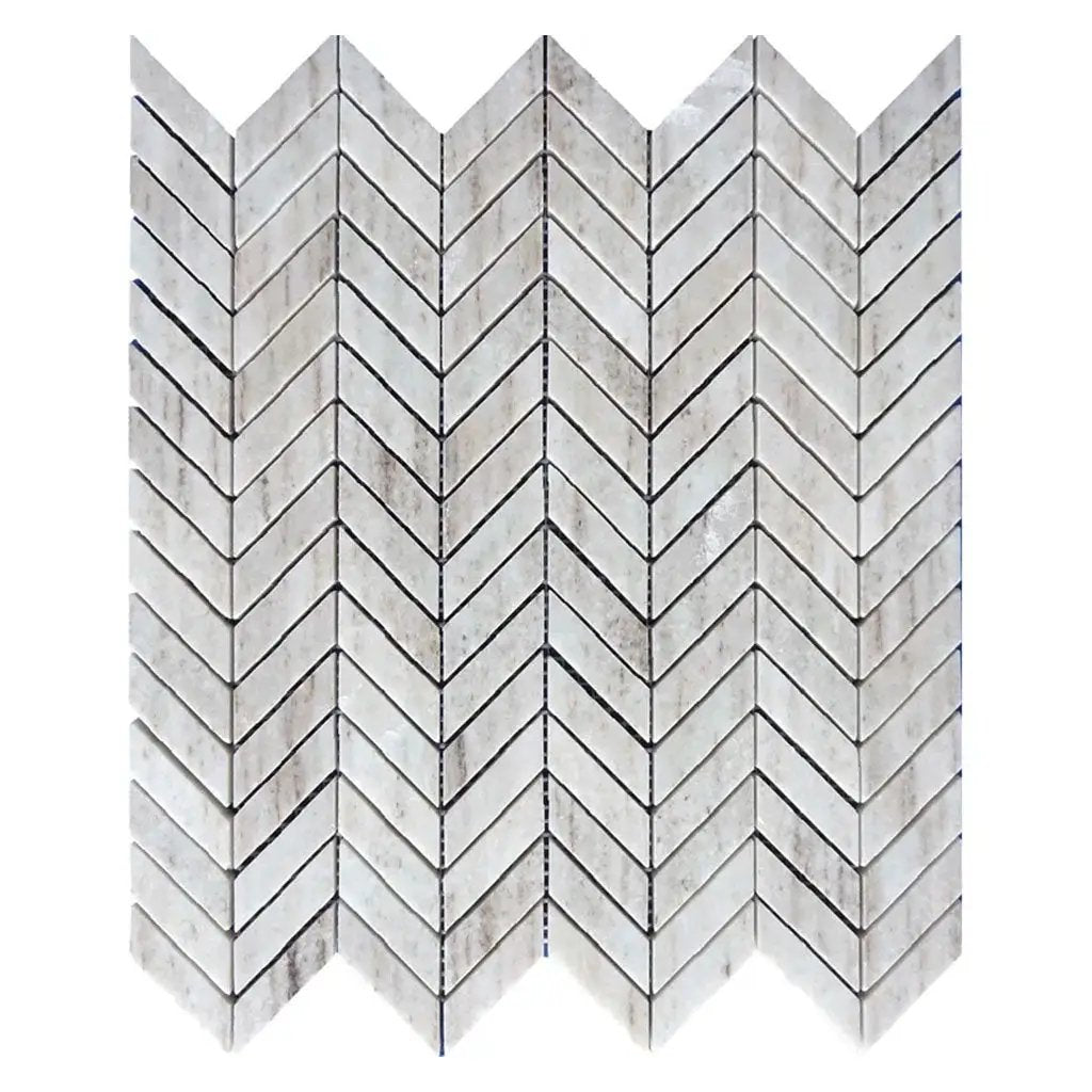 Frosted White with Gray Vein 11x13 Polished Chevron Crystal Sand Marble Mosaic Tile (5 pack, 4.9 sq ft/case) by Apollo Tile