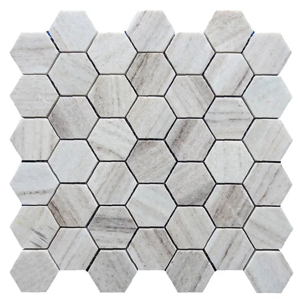 Soft White with Beige 12x12 Polished Hexagon Crystal Sand Marble Mosaic Tile (5 pack, 4.83 sq ft/case) by Apollo Tile