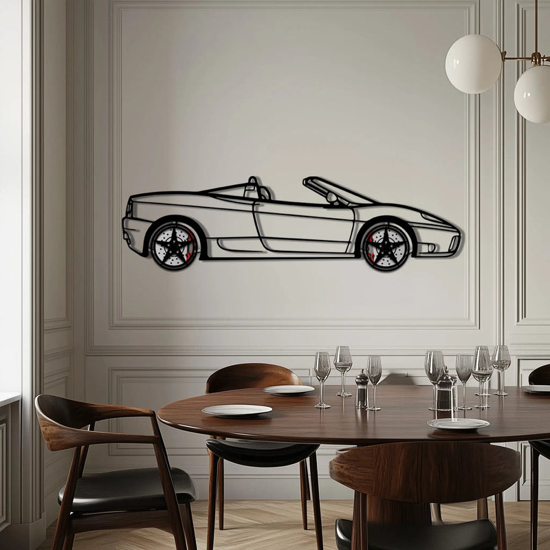 Ferrari 360 Spider Metal Car Wall Art with Rotating Wheels - Italian Convertible Supercar Silhouette - Interactive Automotive Wall Decor - KAFMEKA123 by Enova Art