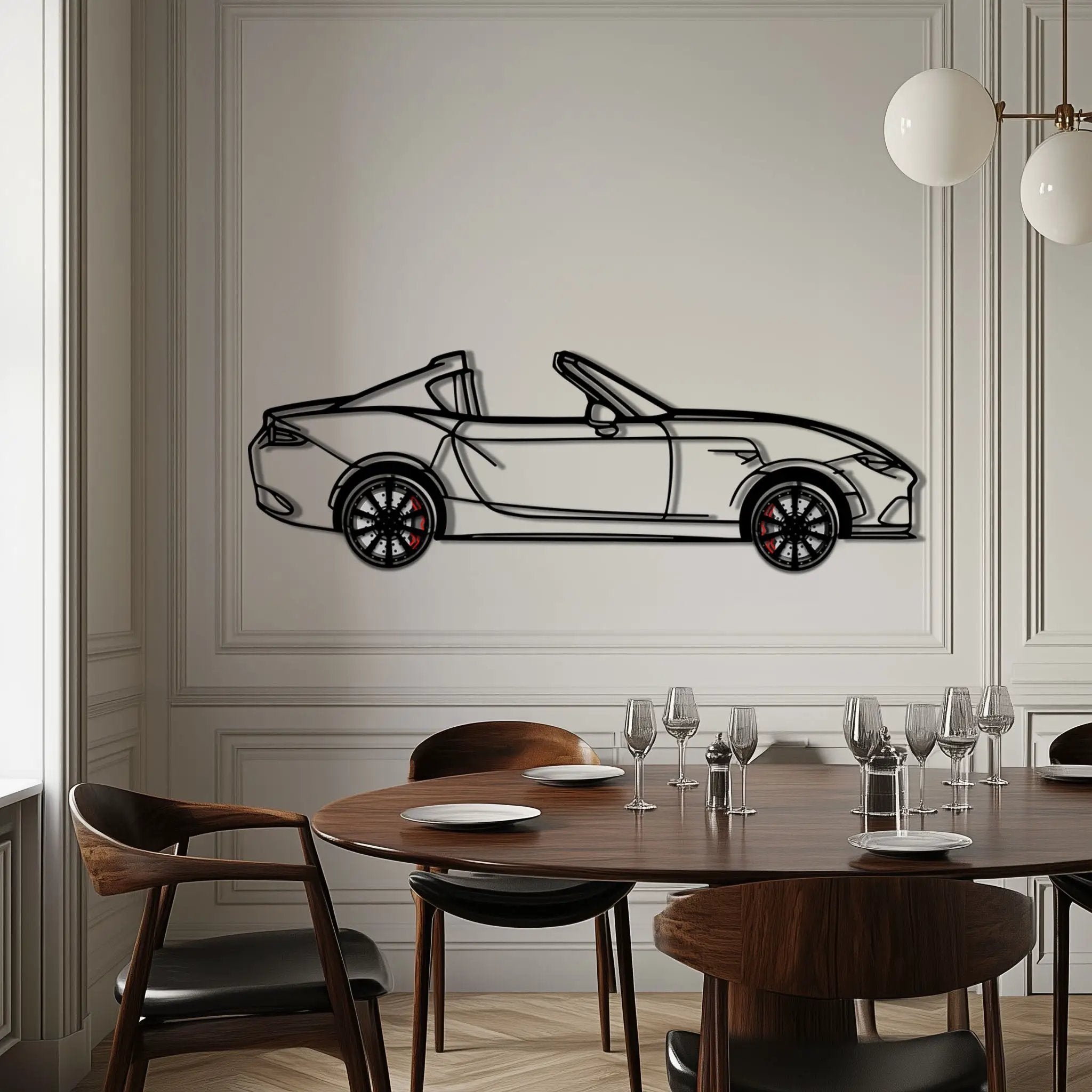 Mazda MX-5 RF Metal Car Wall Art with Rotating Wheels - JDM Roadster Silhouette - Interactive Automotive Wall Decor - KAFMEKA146 by Enova Art