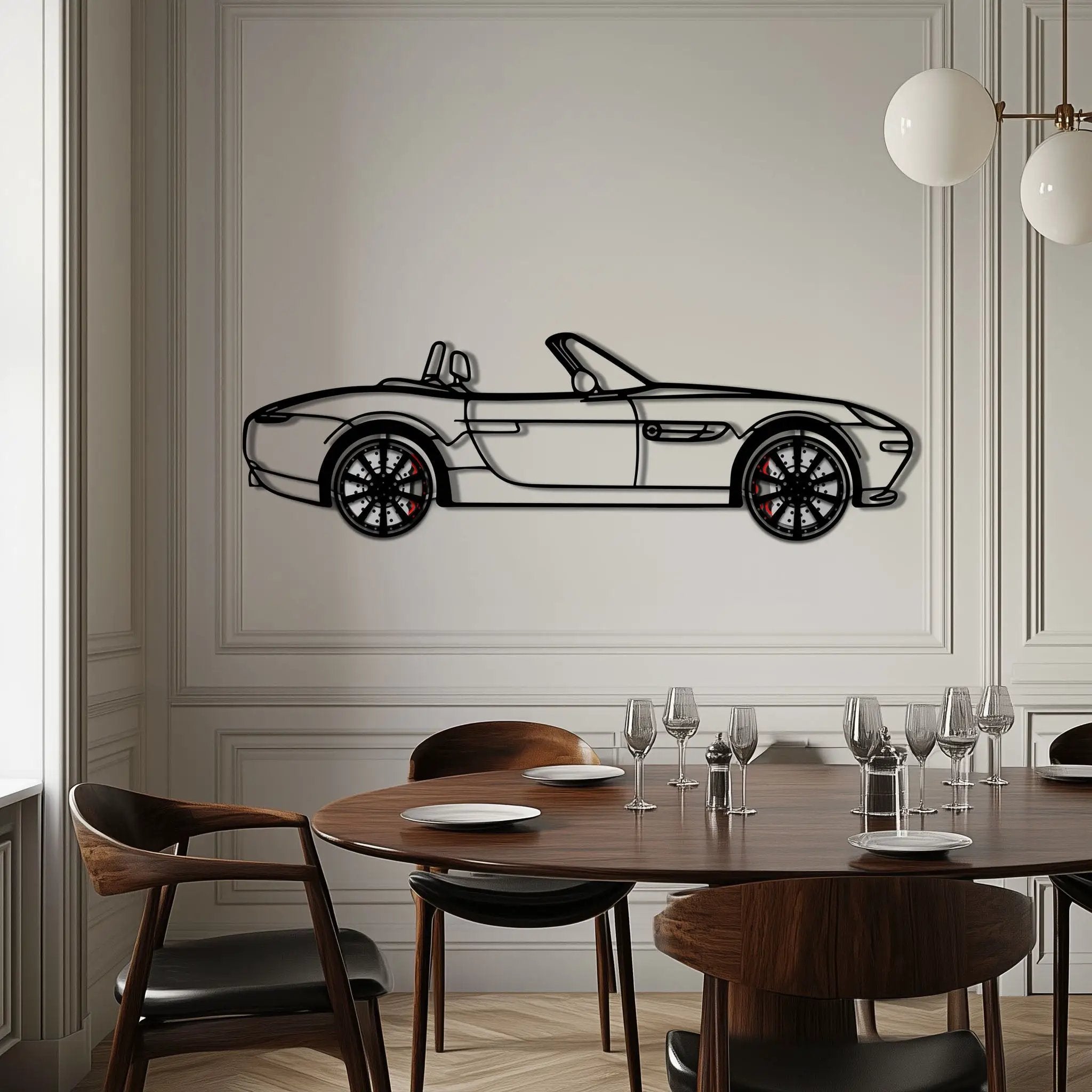 BMW Z8 Metal Car Wall Art with Rotating Wheels - Classic Luxury Roadster Silhouette - Interactive Automotive Wall Decor - KAFMEKA115 by Enova Art
