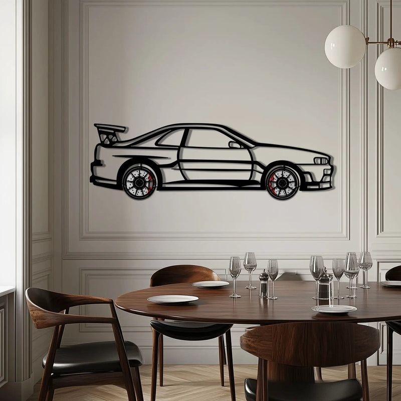 Nissan Skyline GT-R R34 Metal Car Wall Art with Rotating Wheels - "Godzilla" JDM Legend Silhouette - Interactive Automotive Wall Decor - KAFMEKA152 by Enova Art