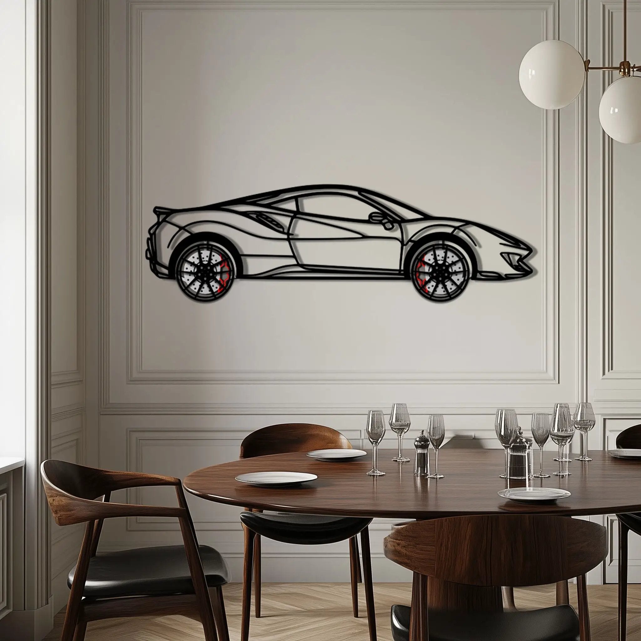 Ferrari 488 Pista Metal Car Wall Art with Rotating Wheels - Track-Focused Italian V8 Silhouette - Interactive Automotive Wall Decor - KAFMEKA128 by Enova Art