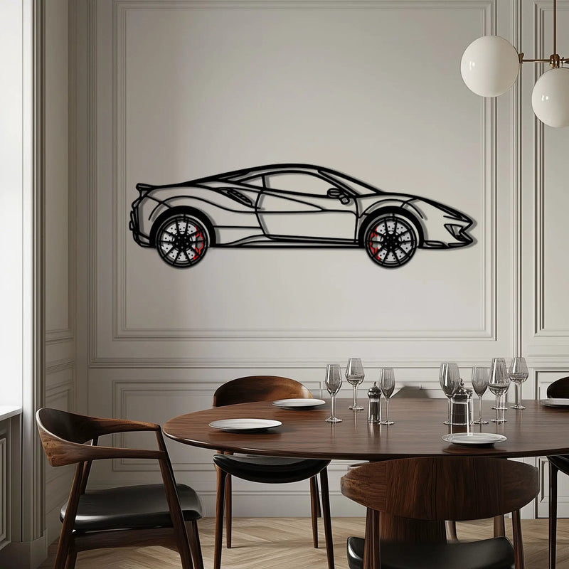 Ferrari 488 Pista Metal Car Wall Art with Rotating Wheels - Track-Focused Italian V8 Silhouette - Interactive Automotive Wall Decor - KAFMEKA128 by Enova Art