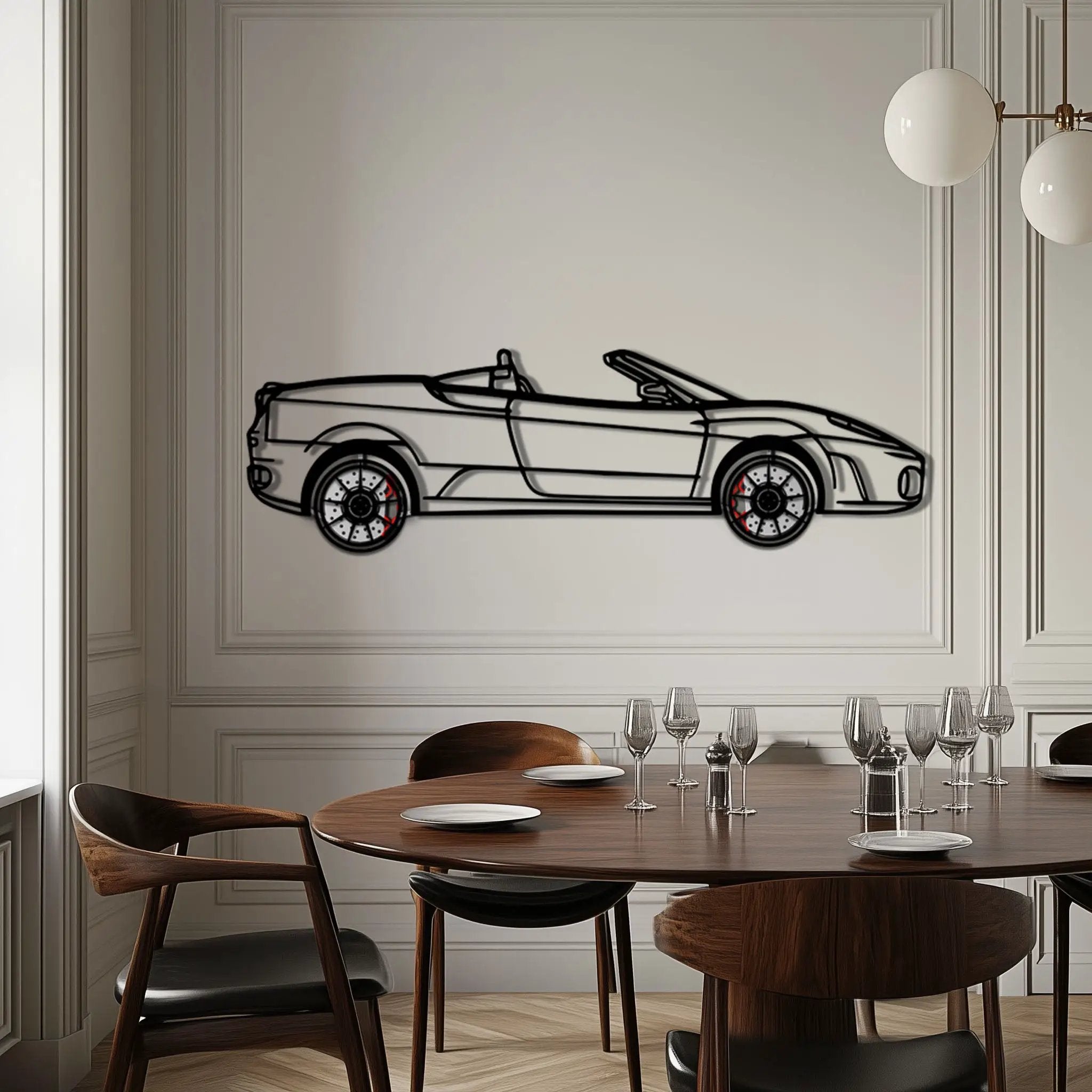 Ferrari F430 Spider Metal Car Wall Art with Rotating Wheels - Italian Convertible Supercar Silhouette - Interactive Automotive Wall Decor - KAFMEKA134 by Enova Art