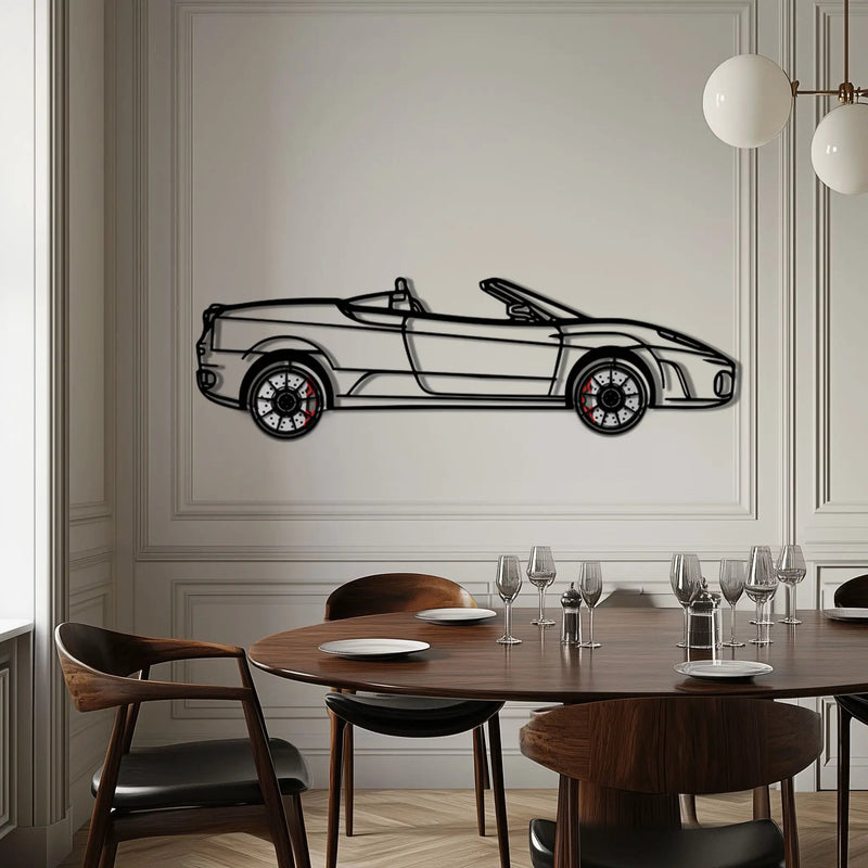 Ferrari F430 Spider Metal Car Wall Art with Rotating Wheels - Italian Convertible Supercar Silhouette - Interactive Automotive Wall Decor - KAFMEKA134 by Enova Art