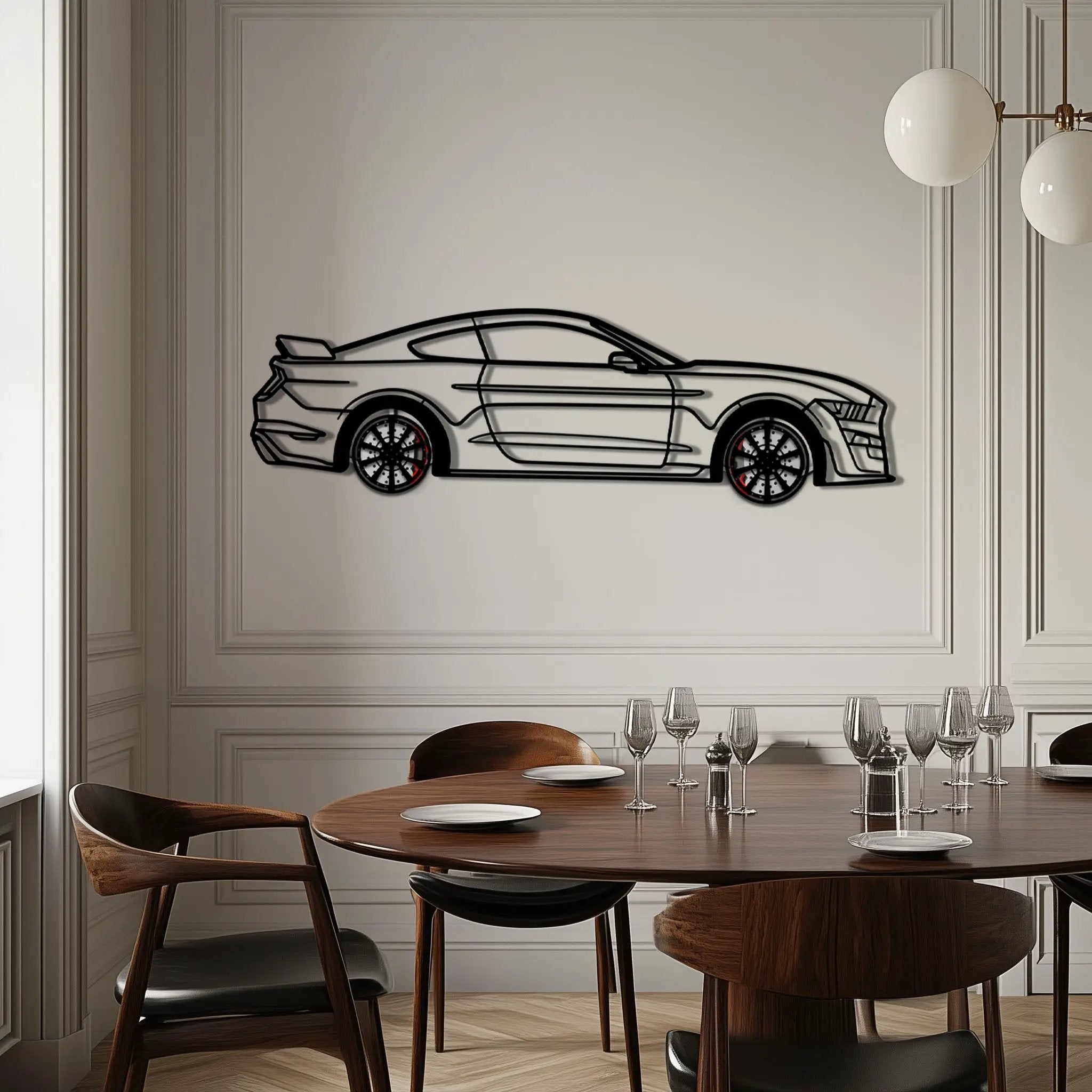 Ford Mustang Shelby GT500 Metal Car Wall Art with Rotating Wheels - Modern Muscle Silhouette Decor - Interactive Automotive Wall Art - KAFMEKA140 by Enova Art