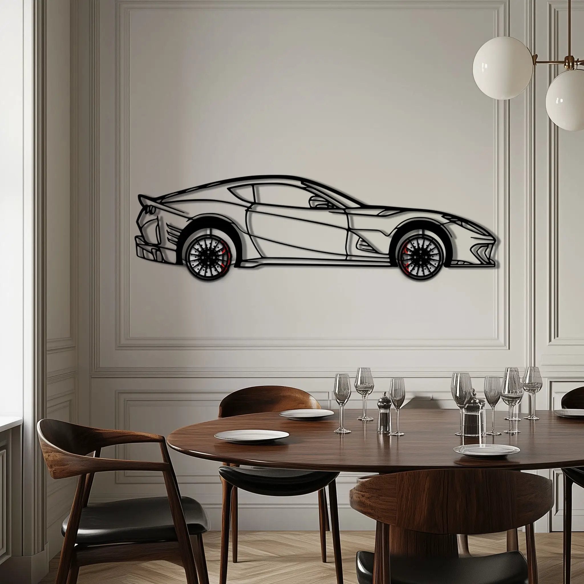 Ferrari 812 Superfast / F12 Metal Car Wall Art with Rotating Wheels - V12 Grand Tourer Silhouette - Interactive Automotive Wall Decor - KAFMEKA127 by Enova Art