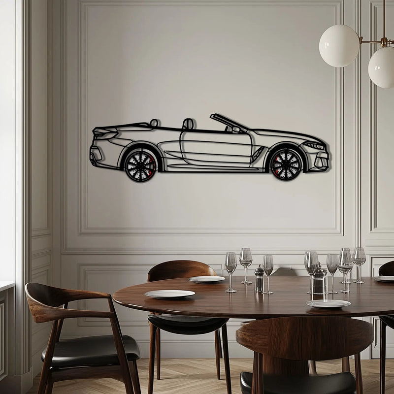 BMW 850i Metal Car Wall Art with Rotating Wheels - Luxury Grand Tourer Silhouette - Interactive Automotive Wall Decor - KAFMEKA105 by Enova Art