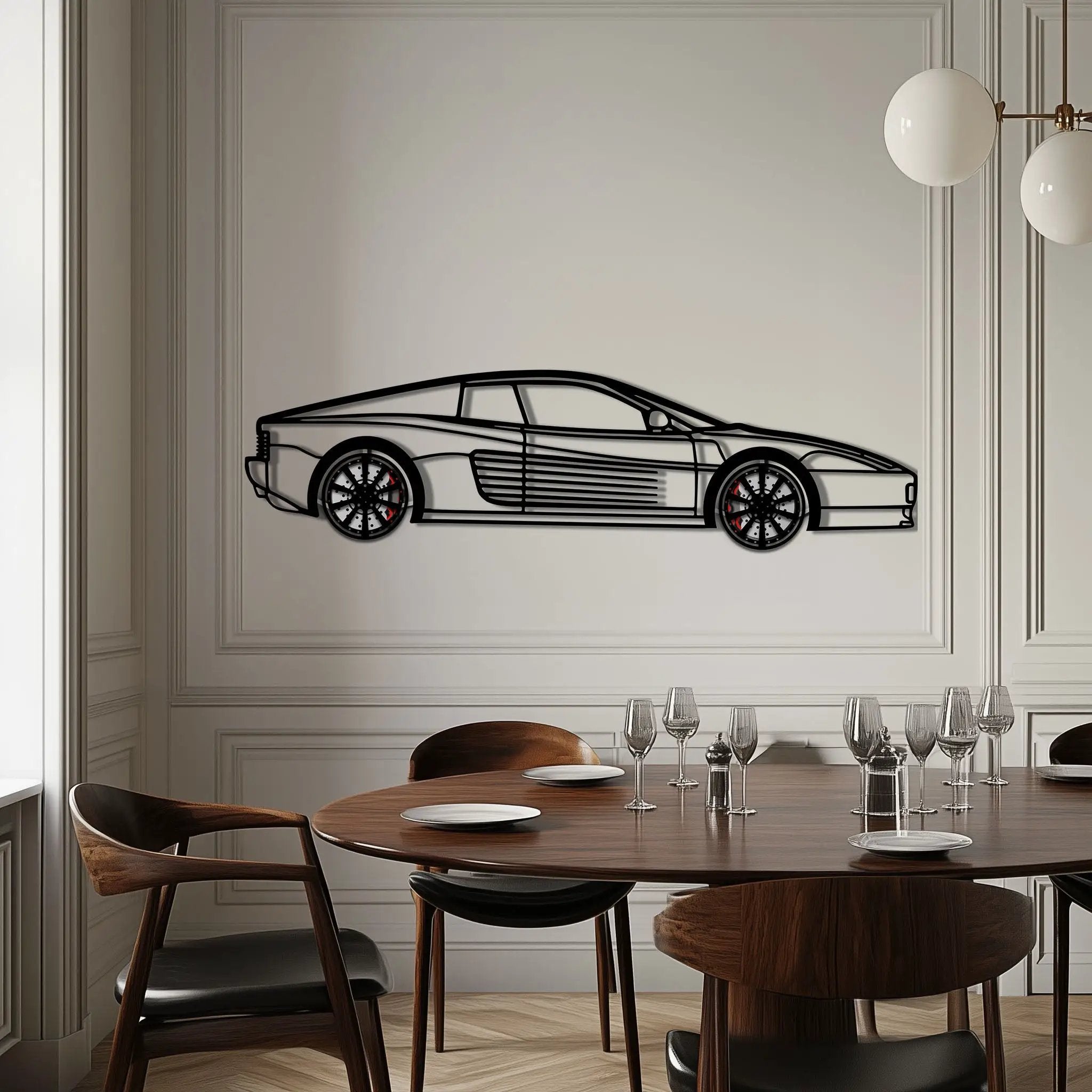 Ferrari Testarossa Metal Car Wall Art with Rotating Wheels - Iconic 80s Supercar Silhouette - Interactive Retro Automotive Decor - KAFMEKA136 by Enova Art